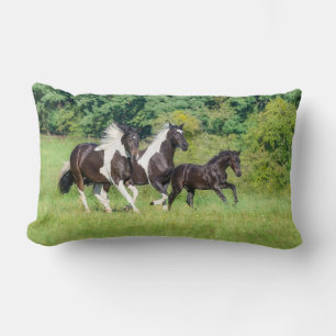 Barock Pinto Horses Herd with Cute Foal Galloping  Lumbar Cushion