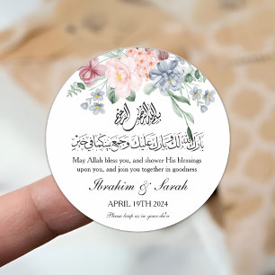 Barokallahu nikah muslim wedding favour floral classic round sticker