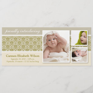 Baroque 3-Photo Birth Announcement (taupe)