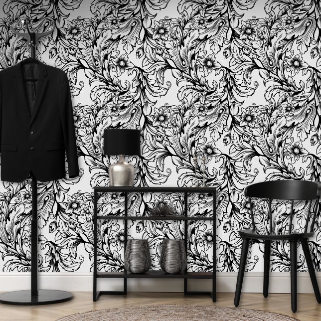 Baroque Acanthus Leaf Black Wallpaper (Creator Uploaded)