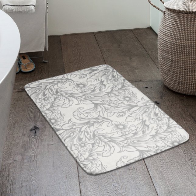 Baroque Acanthus Leaf Grey Bath Mat (Creator Uploaded)