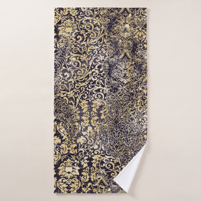 Baroque and Damask arabesque motifs ripped abstrac Bath Towel (Bath Towel)