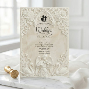 Baroque Angel & Swans Vintage Cream Wedding  Invitation
