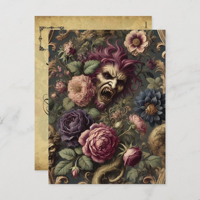 Baroque Battles & Blooms – Gothic Floral Design Holiday Postcard (Front/Back)