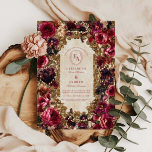 Baroque Berry and Burgundy Floral Wedding Invitation