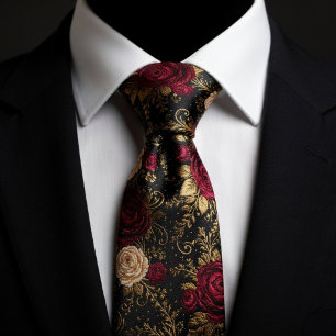 Baroque Black & Burgundy Roses Tie