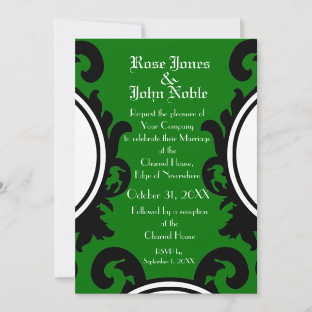 Baroque Black (Green) Wedding Invitation (Front)