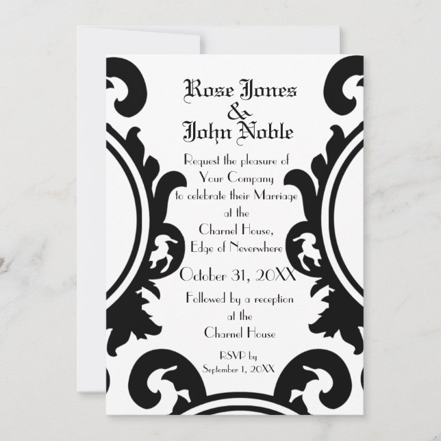 Baroque Black (White) Wedding Invitation (Front)