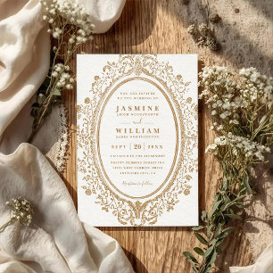 Baroque Blooms Vintage Elegant QR Code Wedding Invitation
