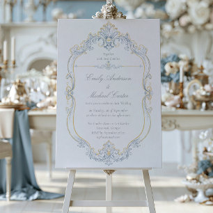 Baroque Blue and Gold Wedding Invitation