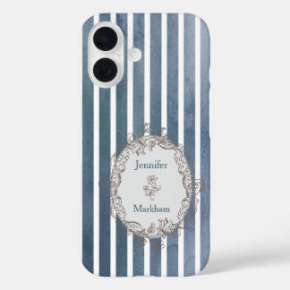 Baroque Blue-Grey Watercolor Stripe  iPhone 16 Case