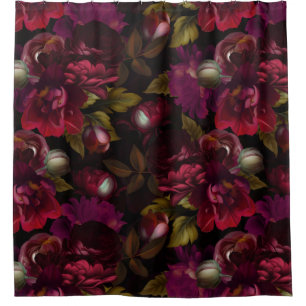 Baroque burgundy  goth moody floral garden shower curtain