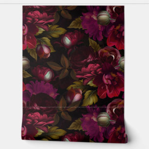 Baroque burgundy  goth moody floral garden wallpap wallpaper