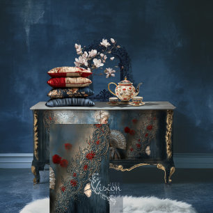 Baroque Butterfly Navy Blue Ornate Patina Tissue Paper