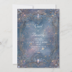 Baroque Celestial Blue Gold Gemstone Wedding Invitation
