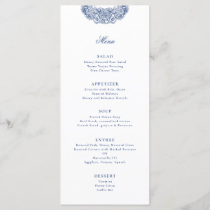 Baroque Crest French Blue Antique Wedding Menu