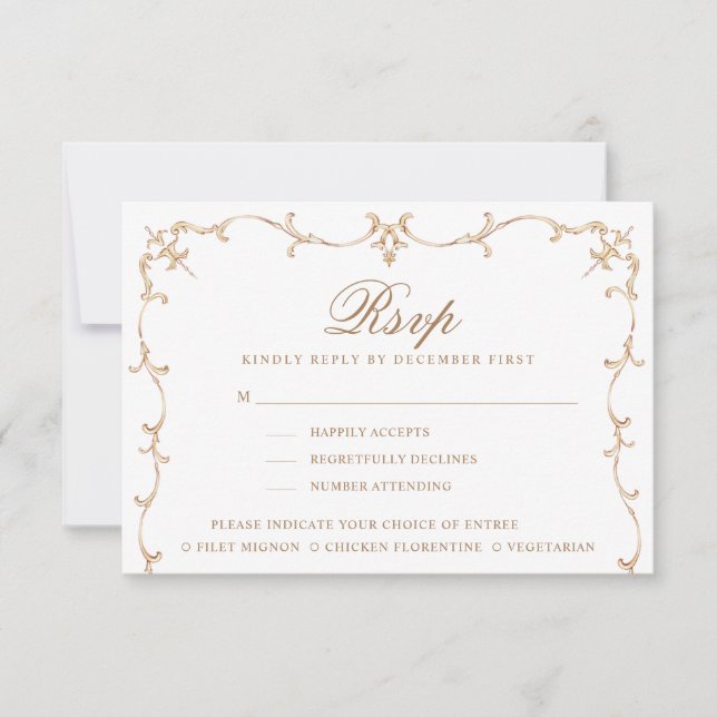 Baroque Crest | Monogram RSVP | Meal Options  Card (Front)