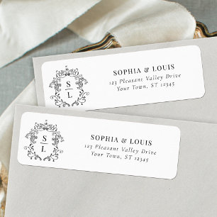 Baroque Crest Monogram Wedding Return Address Label