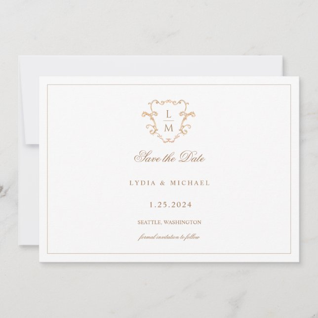Baroque Crest | Monogram Wedding Save The Date (Front)