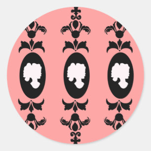 Baroque Damask Cameo Classic Round Sticker