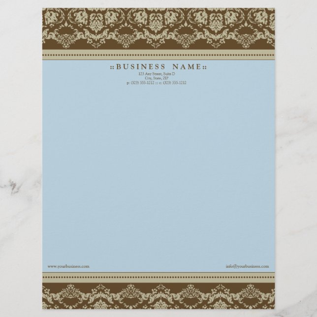 Baroque Damask Designer Letterhead :: powder blue (Front)