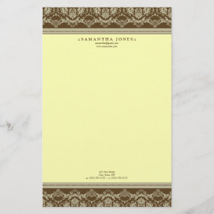 Baroque Damask Designer Stationery :: lemon