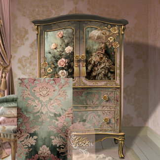 Baroque Damask Dusty pink & Green Tile Tissue Paper