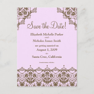 Baroque Damask Pink Lace Save the Date Postcard