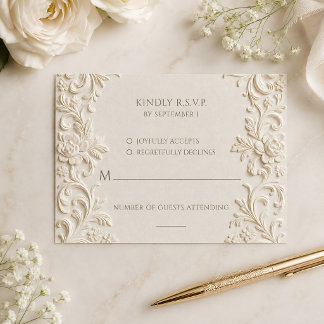 Baroque Elegance Ivory Script Wedding RSVP Card