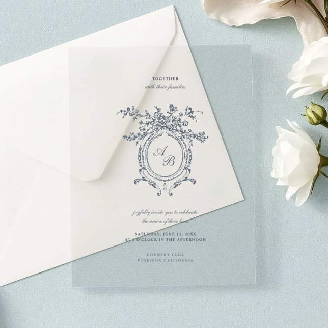 Baroque Elegant Crest Ornament Minimalist Wedding Acrylic Invitations (Creator Uploaded)
