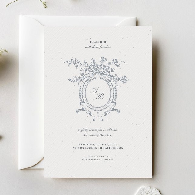 Baroque Elegant Crest Ornament Minimalist Wedding Invitation (Creator Uploaded)