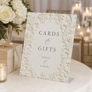 Baroque Elegant Floral Scrollwork Ivory Wedding Pedestal Sign