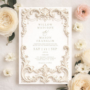 Baroque Elegant Ivory Wedding Invitation