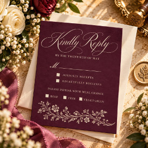 Baroque Elegant Plum Vintage Botanical RSVP Card
