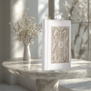 Baroque Elegant Topography Vintage Ivory Monogram  Hip Flask