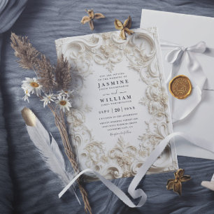 Baroque Embossed Vintage Elegant Modern Wedding Invitation