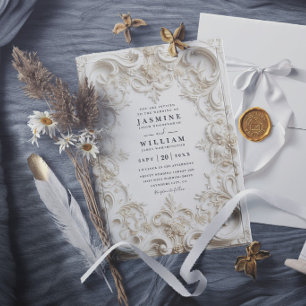 Baroque Embossed Vintage Elegant QR Code Wedding Invitation
