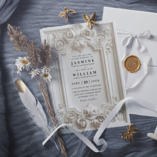 Baroque Embossed Vintage Elegant QR Code Wedding Invitation
