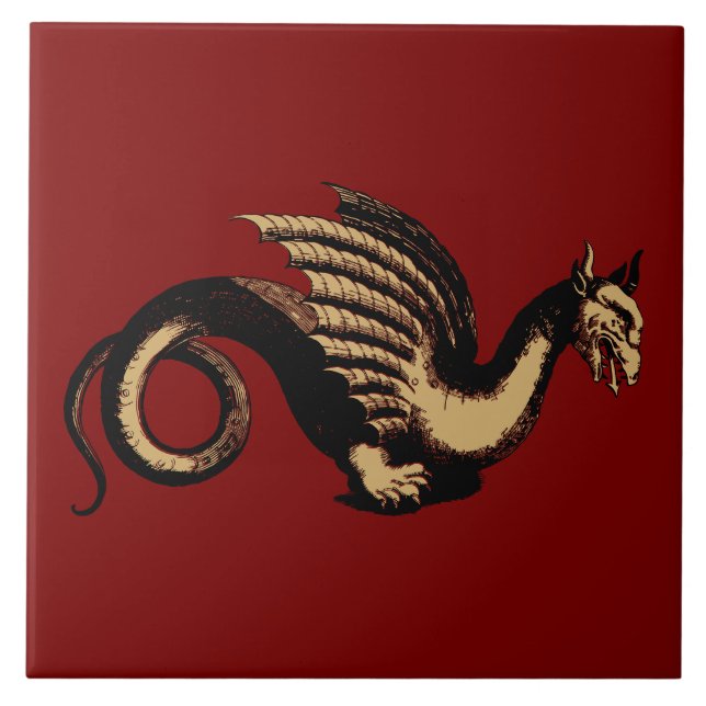 Baroque Era Mediaeval Dragon Ceramic Tile (Front)