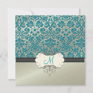 Baroque faux foil lace/teal Invitations