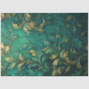 Baroque faux gold leaves ornament deep green tissue paper