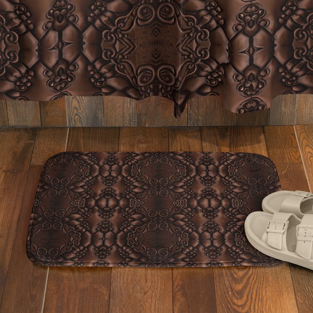 Baroque Faux Leather Brown Pattern Bath Mat (Creator Uploaded)