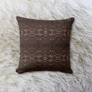 Baroque Faux Leather Brown Pattern Fleece Blanket Cushion