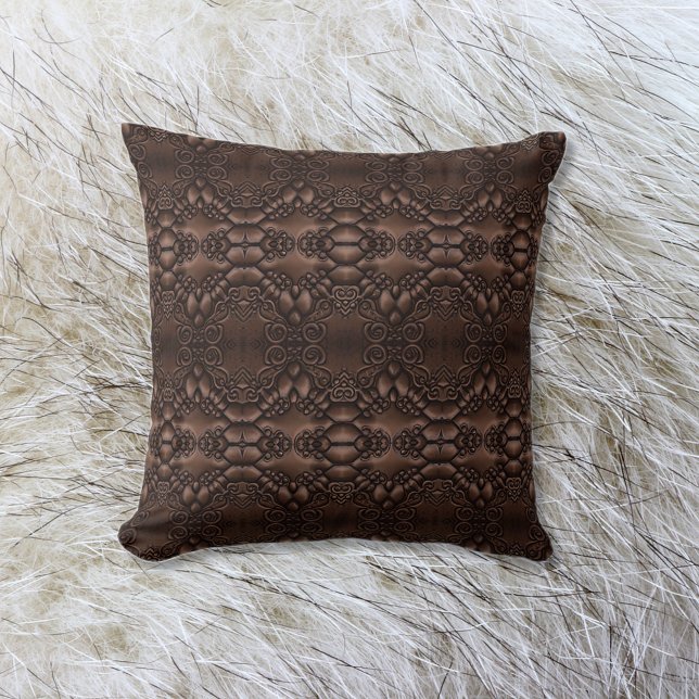 Baroque Faux Leather Brown Pattern Fleece Blanket Cushion (Creator Uploaded)