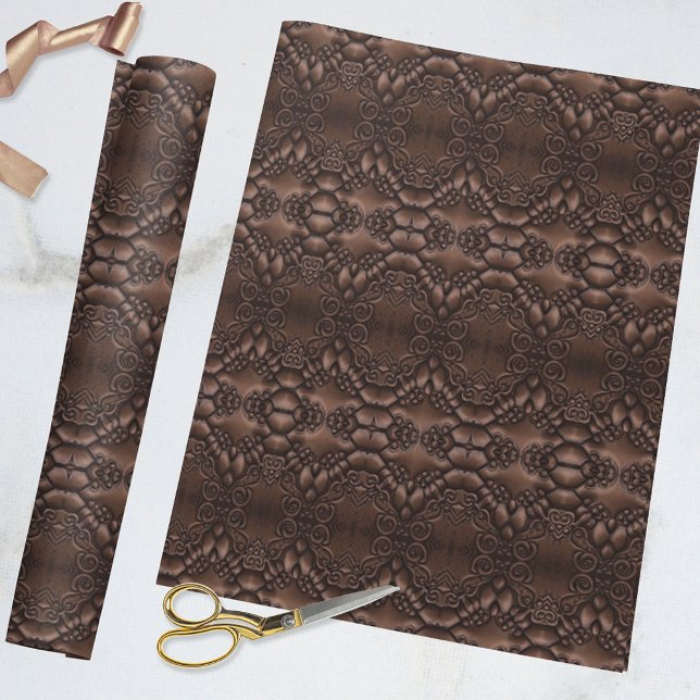 Baroque Faux Leather Brown Pattern Wrapping Paper (Creator Uploaded)
