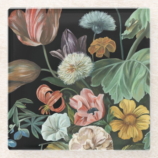 Baroque Floral - Bouquet of Flowers Glass Coaster (Front)