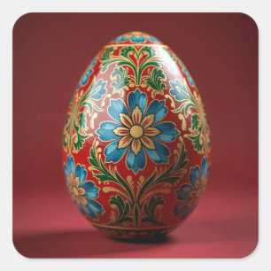 Baroque Floral Easter Egg Square Sticker