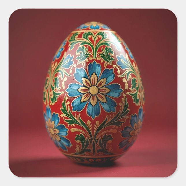 Baroque Floral Easter Egg Square Sticker (Front)