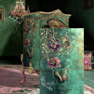 Baroque Floral, Fantasy Butterflies Teal Patina Tissue Paper