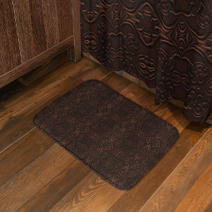 Baroque Floral Faux Leather Leathercraft Pattern Bath Mat